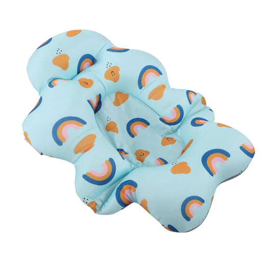 Baby Bath Seat & Support Mat – Foldable Floating Bathtub Cushion, Blue Rainbow