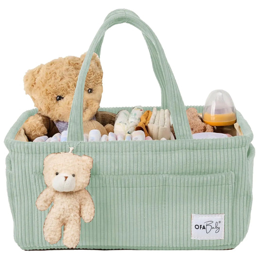 OfaBaby Baby Diaper Caddy – Portable Nursery Organizer for Diapers & Wipes, Green