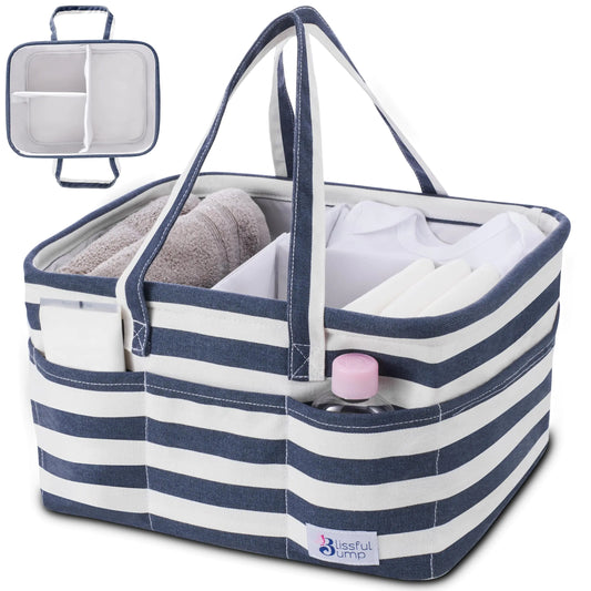 Navy & White Striped Baby Diaper Organizer