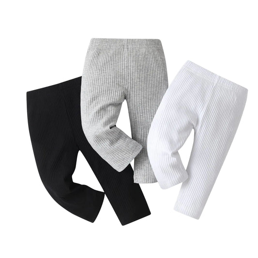 Lala Bear Infant Baby Girl 3-Pack Solid Pants & Casual Leggings – Black, White & Grey, 9-12 Months