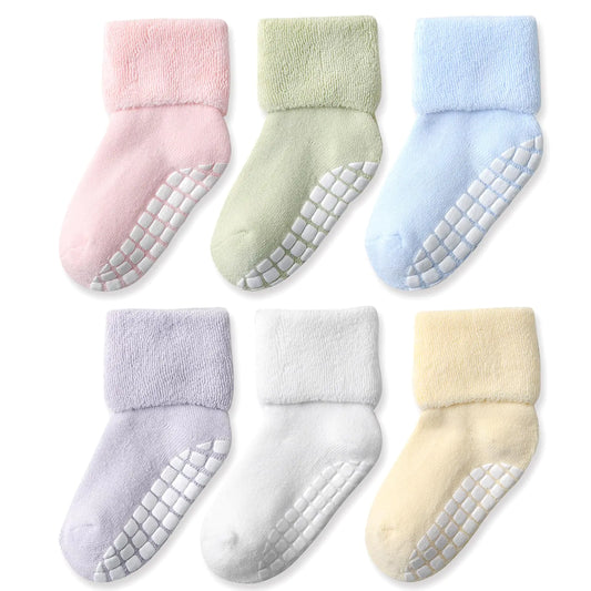 EPEIUS Grippy Cotton Toddler Socks 6-Pack - Boys & Girls