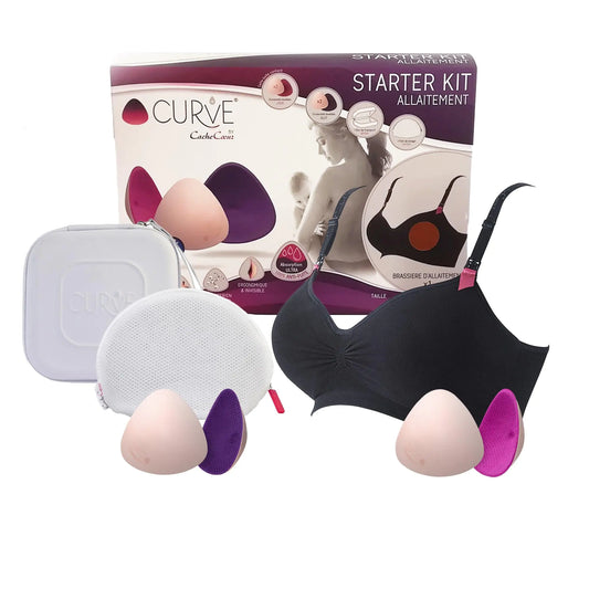 Breastfeeding Essentials: Bamboo Nursing Bra & 4 Nursing Pads (Day & Night, US XL, Black)