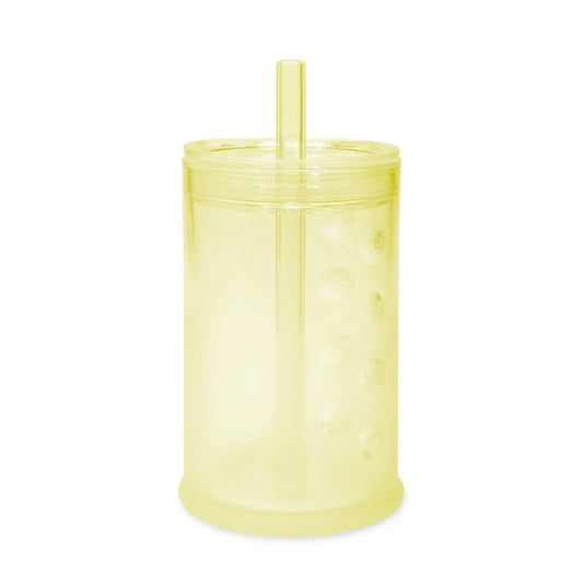 Olababy Clear View Silicone Training Cup with Straw Lid | Toddler Sippy Trainer 12mo+ | Unbreakable Water Drinking Cups for Kids 2yr+ | Baby Led Weaning & Feeding Supplies (Lemon 9 oz)
