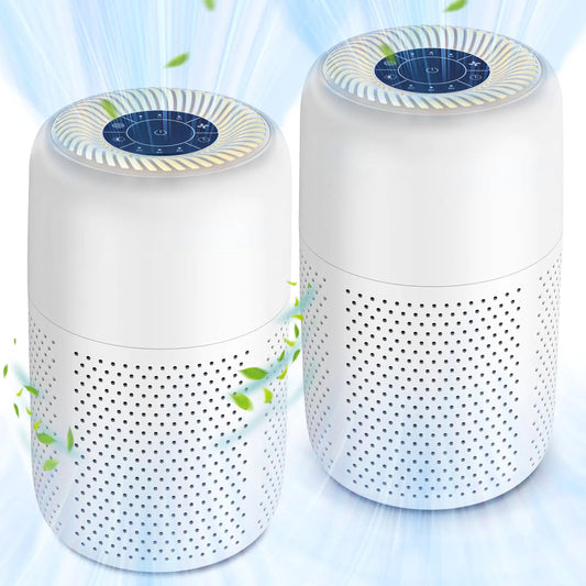 2-Pack Vhoiu Quiet HEPA Air Purifiers for Home with Night Light - White
