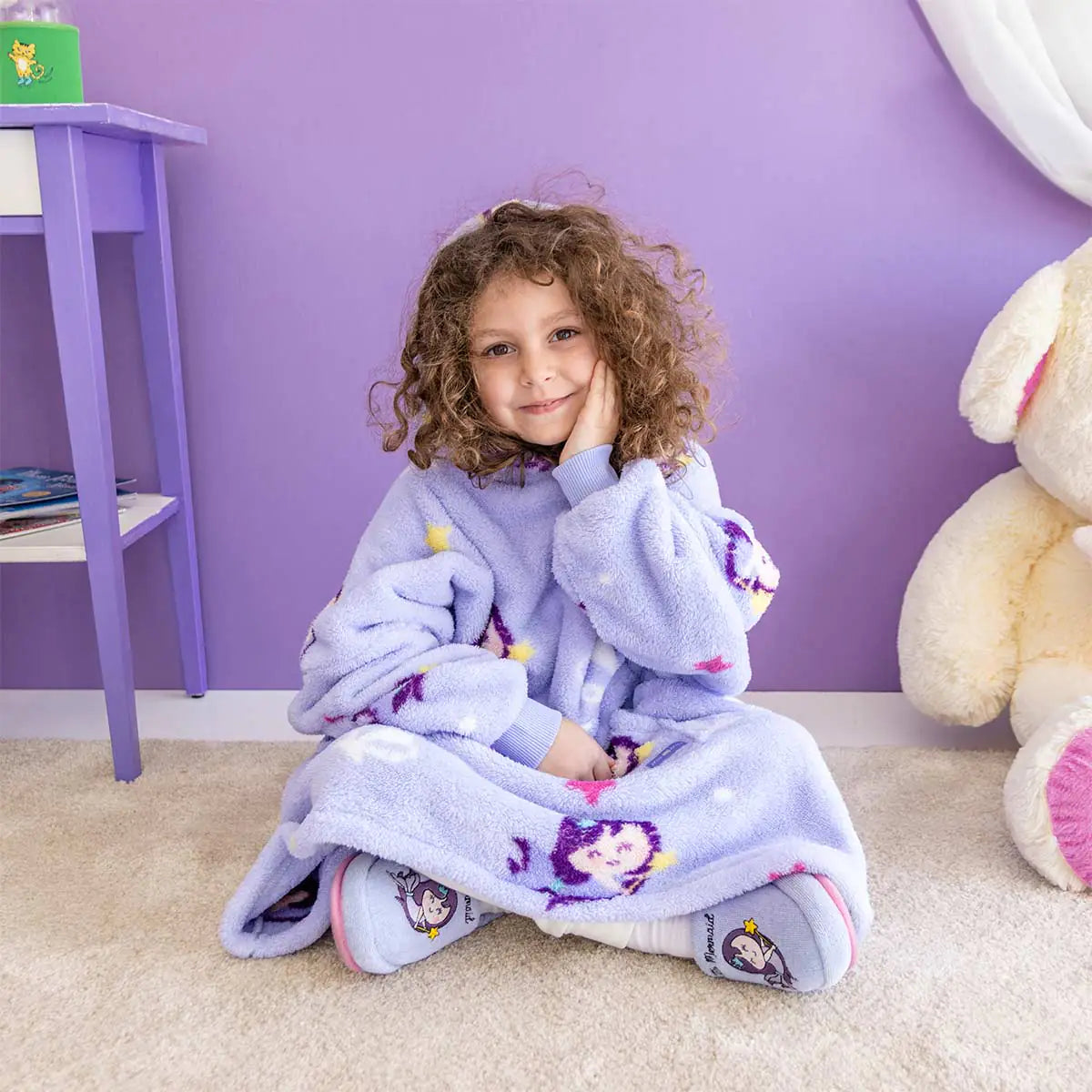 Milk&Moo Kids' Cozy Mermaid Hoodie Blanket in Purple