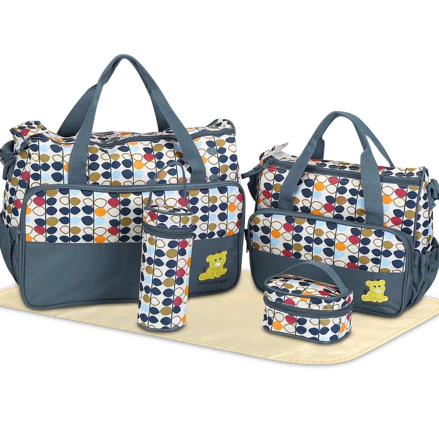 Gray Tote Diaper Bag Combo 5PCS - Travel Ready