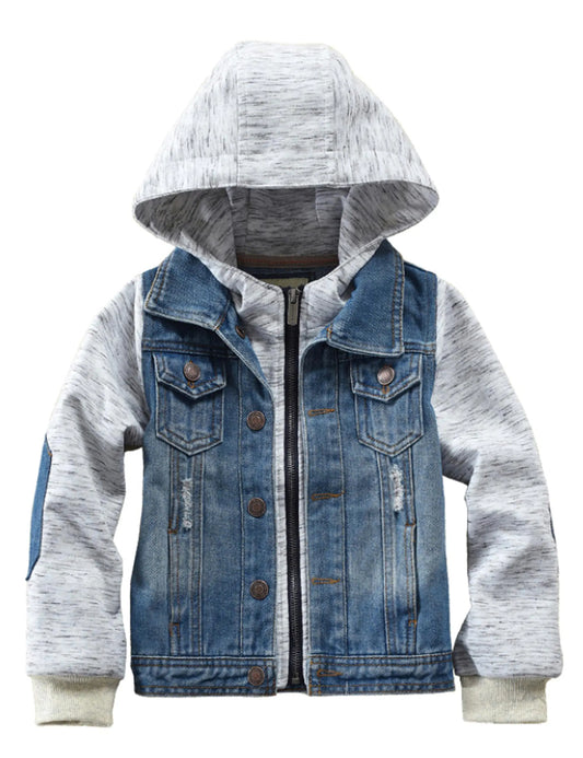 Kids' Trendy Zippered Denim Hoodie Jacket