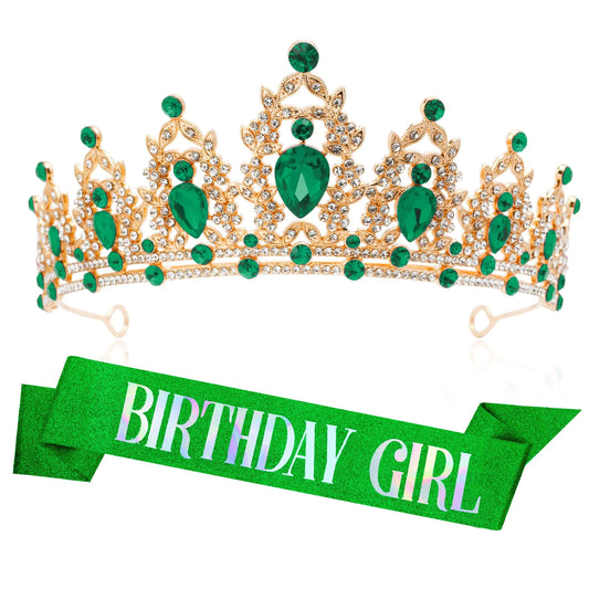 Birthday Crown and Sash Set with Rhinestones