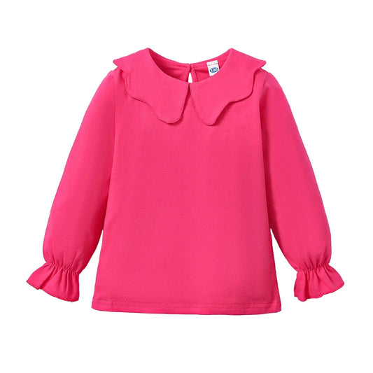 Toddler Ruffle Collar Tee - Solid Color Top for Girls 5-6 Years