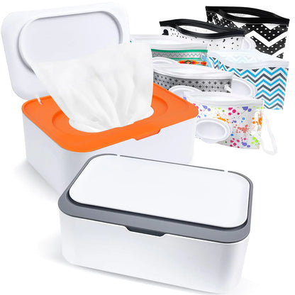 8Pcs On-the-Go Wet Wipe Dispenser and Holder Set - Grey & Orange